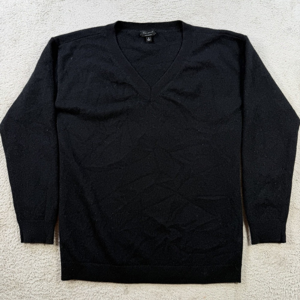 Talbots Sweater Womens Medium Black 100% Cashmere V-Neck Pullover Soft Pure